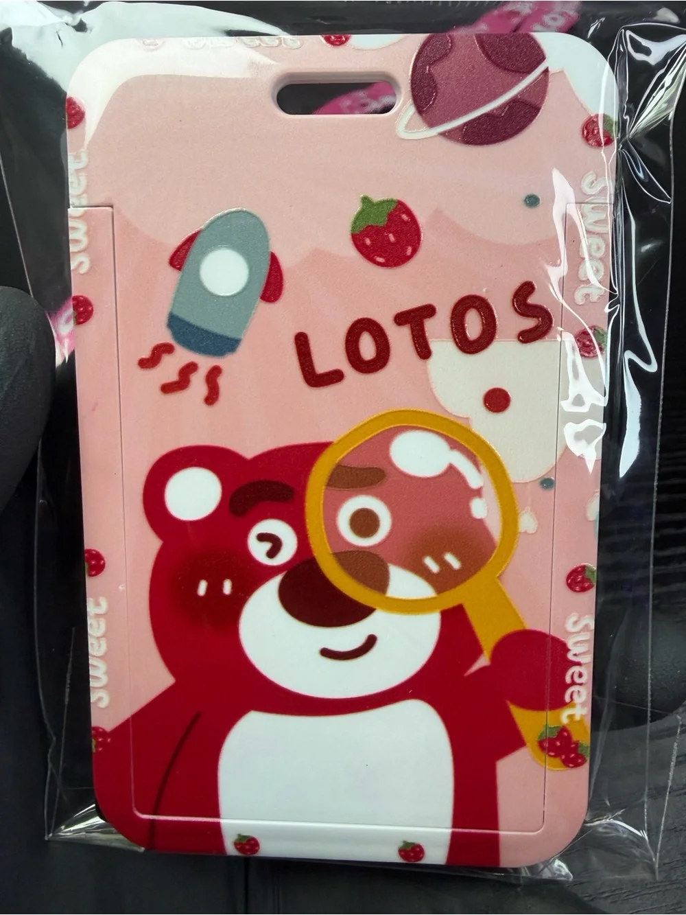 Lotos Strawberry Bear Pink Lanyard with Card Holder